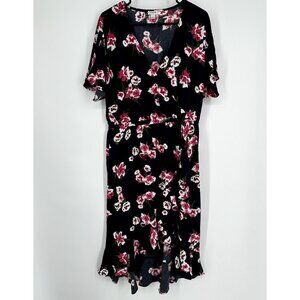 J.Crew Women's High-Low Navy Blue Floral Print Faux Wrap Ruffle Midi Dress Size‎